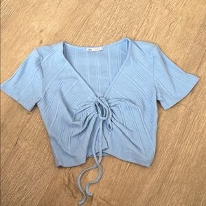 Zara Women's Light Blue Ribbed Crop Top